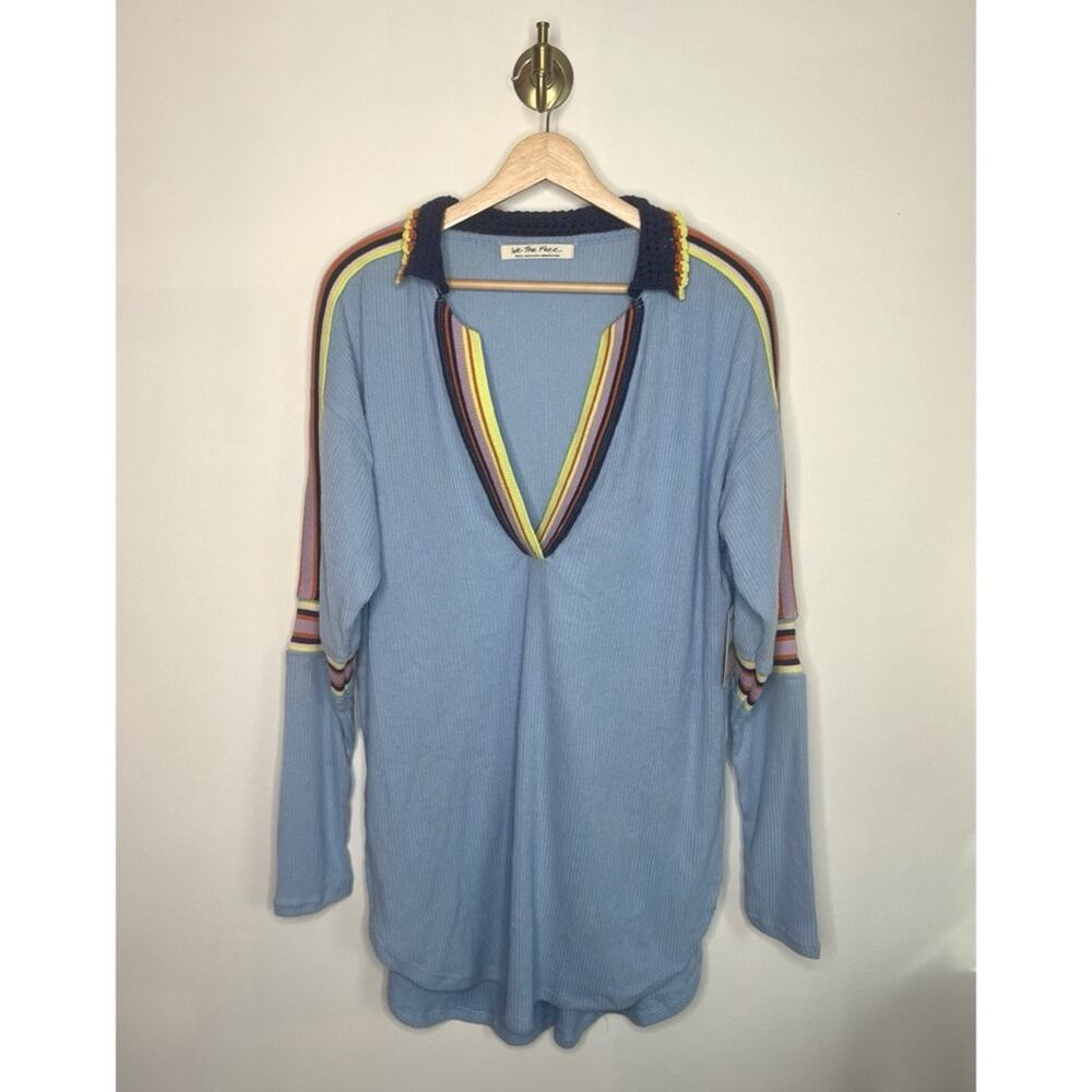 Free People We The Free Blue Ribbed Thermal Tunic